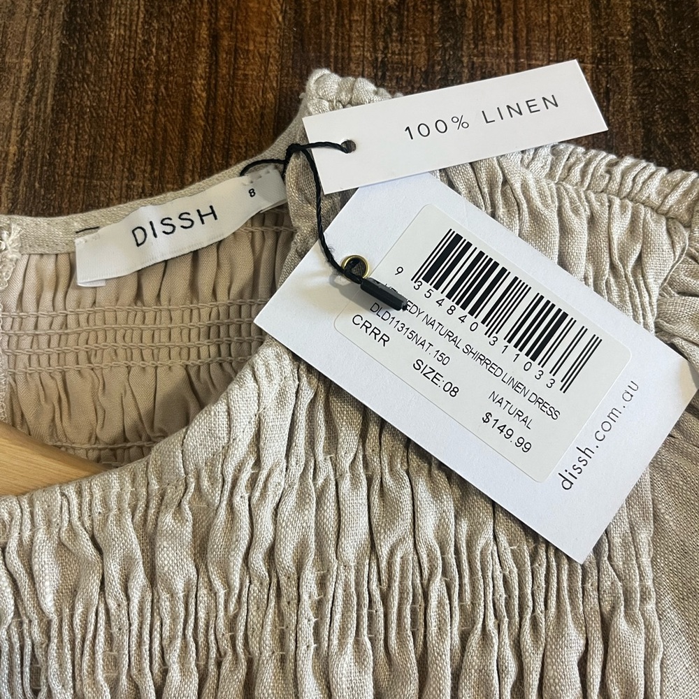 Dissh Kennedy Natural Shirred Linen Dress NWT - Picture 6 of 7